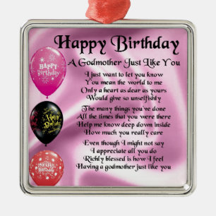 Godmother poem - Happy Birthday Design Metal Ornament