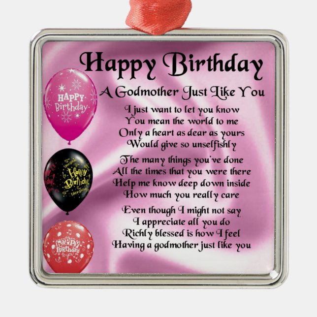 Godmother poem - Happy Birthday Design Metal Ornament (Front)