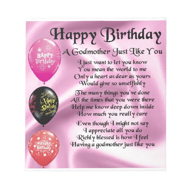 Godmother poem - Happy Birthday Design Notepad (Front)