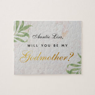 Godmother Proposal Foliage Faux Gold Script Marble Jigsaw Puzzle