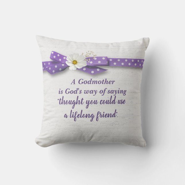 Godmother Quote with Ribbon On Wood   Throw Pillow (Front)