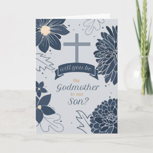 Godmother Request for Son Bold Navy Blue Botanical Card