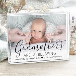 Godmother Thank You Baptism or Christening Modern Photo Block<br><div class="desc">A thoughtful way to thank your baby's godmother is to give her a stylish photo gift of her godchild that she can save as a keepsake. All pictures and wording are simple to personalize, including quote that reads "Godmothers are a blessing, thank you for being mine." (IMAGE PLACEMENT TIP: An...</div>