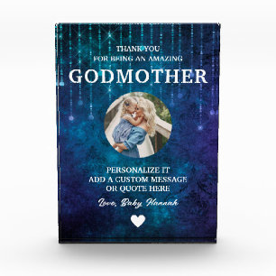 Godmother Thank You Blue Sparkles Custom Photo Block
