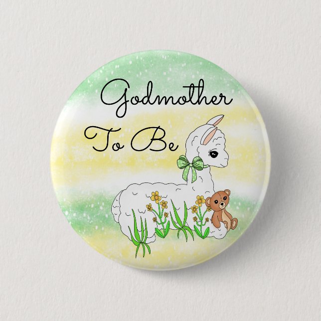 Godmother To Be Llama with Teddy Bear 2 Inch Round Button (Front)