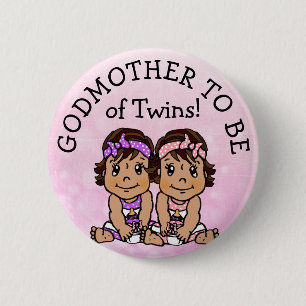 Godmother to be of Twins, Hispanic Baby Shower 2 Inch Round Button