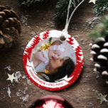 Godmother Year Established Photo Christmas Ceramic Ornament<br><div class="desc">Modern,  elegant Christmas ornament for Godmother. Design features pine trees background,  and snow ,  2 photos,  Godmother year established script. Perfect as a gift or a keepsake.</div>