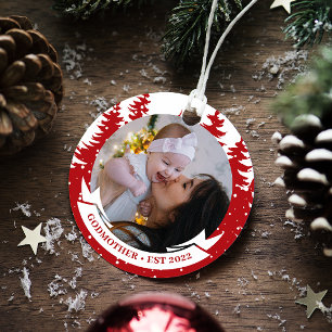 Godmother Year Established Photo Christmas Ceramic Ornament