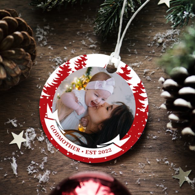 Godmother Year Established Photo Christmas Ceramic Ornament (Creator Uploaded)