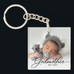 Godmother Year Established Photo Keychain<br><div class="desc">Modern trendy keepsake gift for a Godmother featuring two photos of the baby ,  year Godmother was established and name of the baby on the other side.</div>