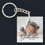 Godmother Year Established Photo Keychain<br><div class="desc">Modern trendy keepsake gift for a Godmother featuring two photos of the baby ,  year Godmother was established and name of the baby on the other side.</div>