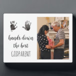 Godparent Handprint Photo  Plaque<br><div class="desc">A sweet custom gift for godparents! This photo plaque will become a keepsake piece. Add your child’s handprints by taking a picture of the prints,  removing the background using a site like remove.bg or canva,  and upload using the personalization feature on Zazzle.</div>