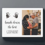 Godparent Handprint Photo  Plaque<br><div class="desc">A sweet custom gift for godparents! This photo plaque will become a keepsake piece. Add your child’s handprints by taking a picture of the prints,  removing the background using a site like remove.bg or canva,  and upload using the personalization feature on Zazzle.</div>