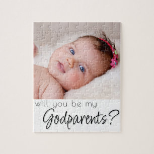 Godparent Proposal   Black Script on White Photo Jigsaw Puzzle