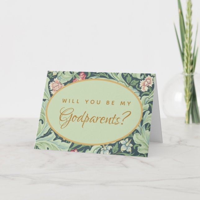 Godparent Proposal Botanical Green Leaves Card (Front)