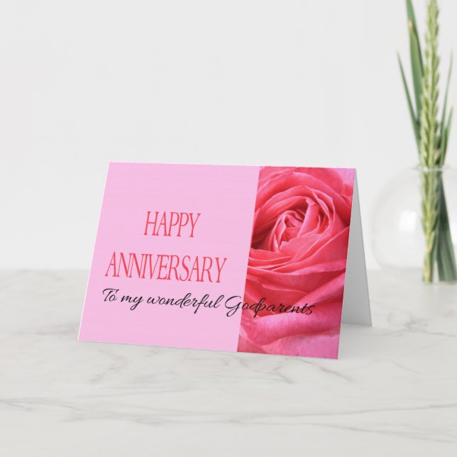 Godparents Anniversary Card Pink Rose (Front)