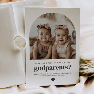 Godparents Arched Photo Proposal Girl Twins Invitation