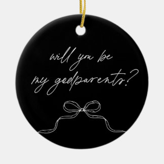 Godparents Black Handwritten Bow Proposal Ceramic Ornament
