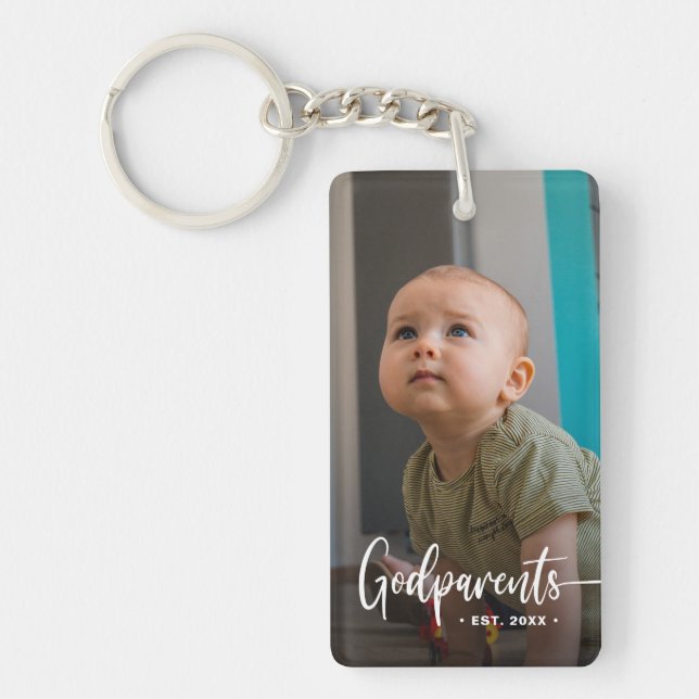 Godparents Modern Photo Keepsake   Keychain (Front)