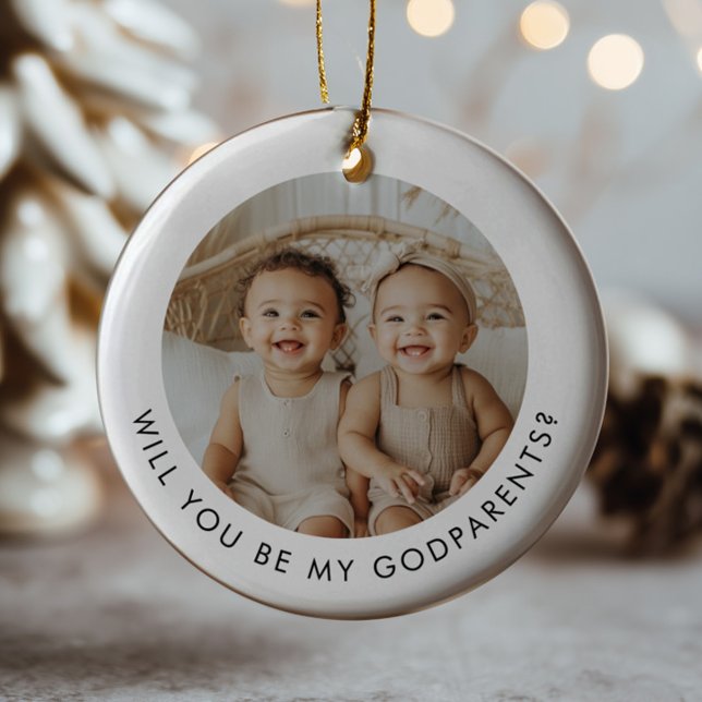 Godparents Photo Proposal Girl Boy Twins Ceramic Ornament (Zazzle Godparents Photo Proposal Girl Boy Twins Ceramic Ornament (Front))