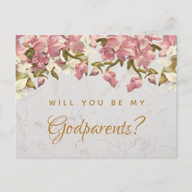 Godparents Proposal Floral Marble Orchids Postcard (Front)