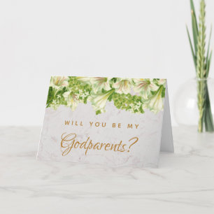 Godparents Proposition Floral Lilies Carte en marb