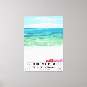Godrevy Beach St Ives Bay, Cornwall travel poster Canvas Print