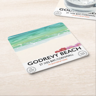 Godrevy Beach St Ives Bay, Cornwall travel poster Square Paper Coaster