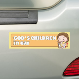 God's Children in Car Cute Cartoon Jesus & Lamb Bumper Sticker
