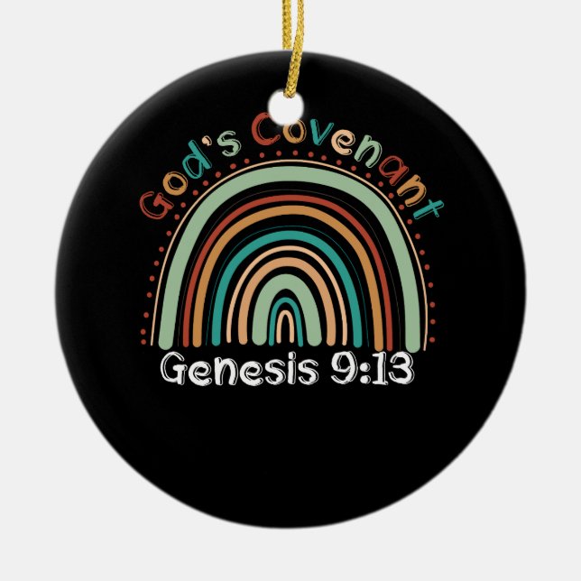 Gods Covenant Boho Rainbow Genesis 9 13 Christian  Ceramic Ornament (Front)