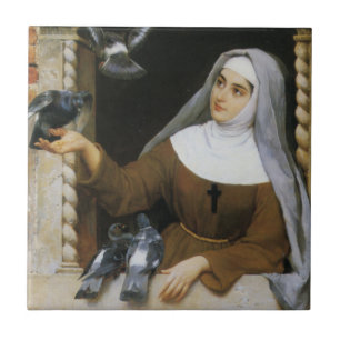 God's Creatures (Christian Nun Feeding Birds) Tile