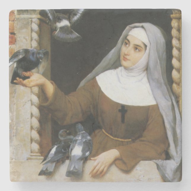 God's Creatures (Italian Nun Feeding Birds) Stone Coaster (Front)