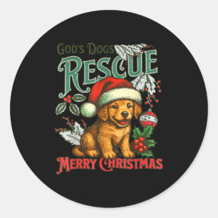 Gods Dogs Rescue Christmas Santa Golden Retriever Classic Round Sticker