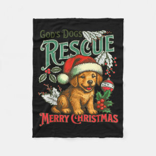 God's Dogs Rescue Christmas Santa Golden Retriever Fleece Blanket