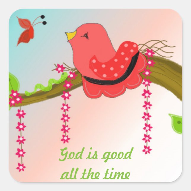 God's Goodness Bird on a Branch Square Sticker (Front)