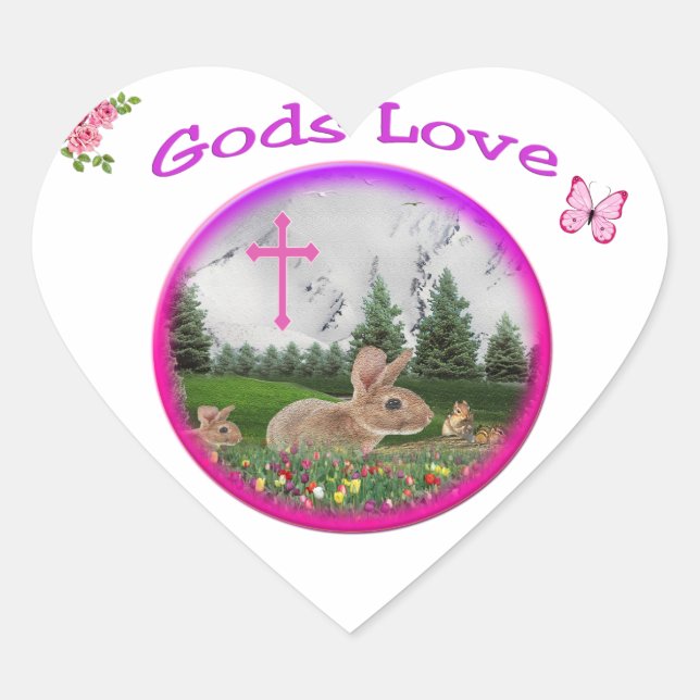gods Love Heart Sticker (Front)
