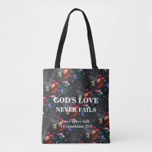 GOD'S LOVE NEVER FAILS Custom Scripture Christian Tote Bag