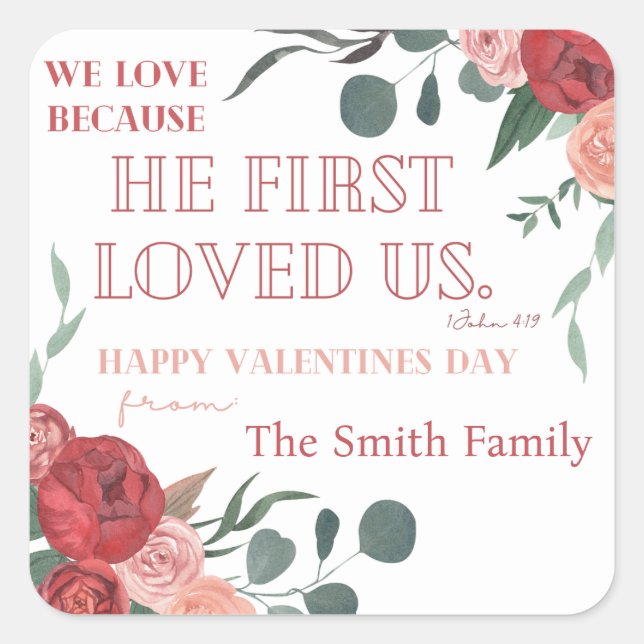 God's Love Valentine Treat Bag Sticker Watercolor  (Front)