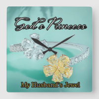 God's Princess Bling Turquoise Square Wall Clock