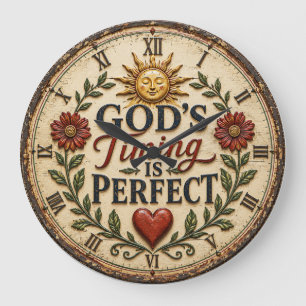 God's Timing Is Perfect Christian Rustic Faith Large Clock