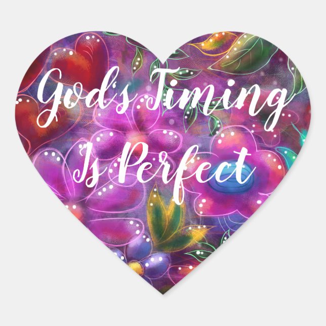 God's Timing is Perfect Floral Abstract Pink Red  Heart Sticker (Front)