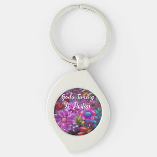 God's Timing is Perfect Floral Personalized Keychain