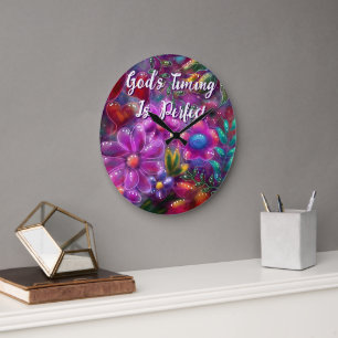 God's Timing is Perfect Floral Personalized Large Clock