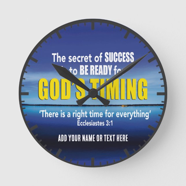 GODS TIMING Success Christian Inspirational Quote Round Clock (Front)