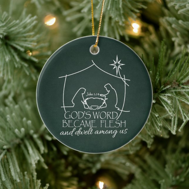 GOD'S WORD BECAME FLESH Nativity Scripture Gift Ceramic Ornament (Tree)