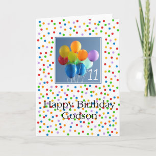 Godson, 11th birthday coloured balloons card
