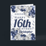 Godson 16th Birthday Navy Balloon Card<br><div class="desc">A gorgeous navy and silver balloon happy 16th birthday card. This fabulous design is the perfect way to wish your godson a happy 16th birthday (or any age!) Personalize with our own custom name and message. Blue coloured typography.</div>
