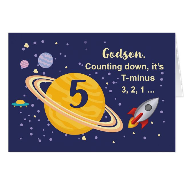 Godson 5ème Planètes d'anniversaire dans l'espace  (Devant horizontal)