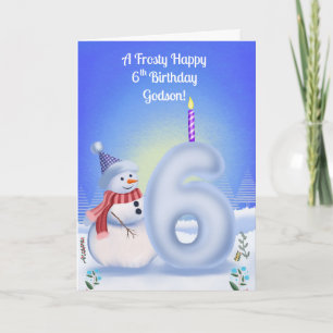 Godson 6th Birthday Snowman Snowy Card