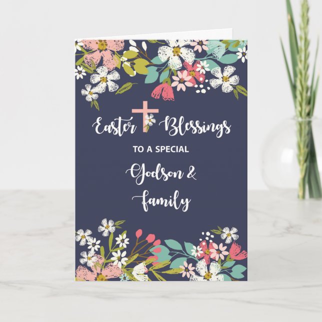 Godson and Family Easter Blessings of Risen Christ Card (Front)